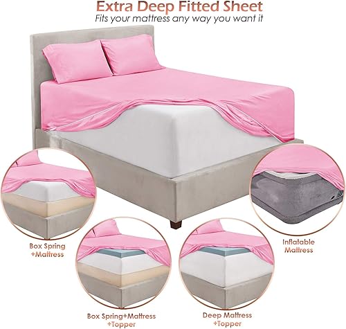 Miniatura 5 de Nestl Bedding - Sábanas de bolsillo extraprofunda con 6 piezas, para colchones de 18 a 24.0 pulgadas, sábanas de cama ultraprofundas de hotel