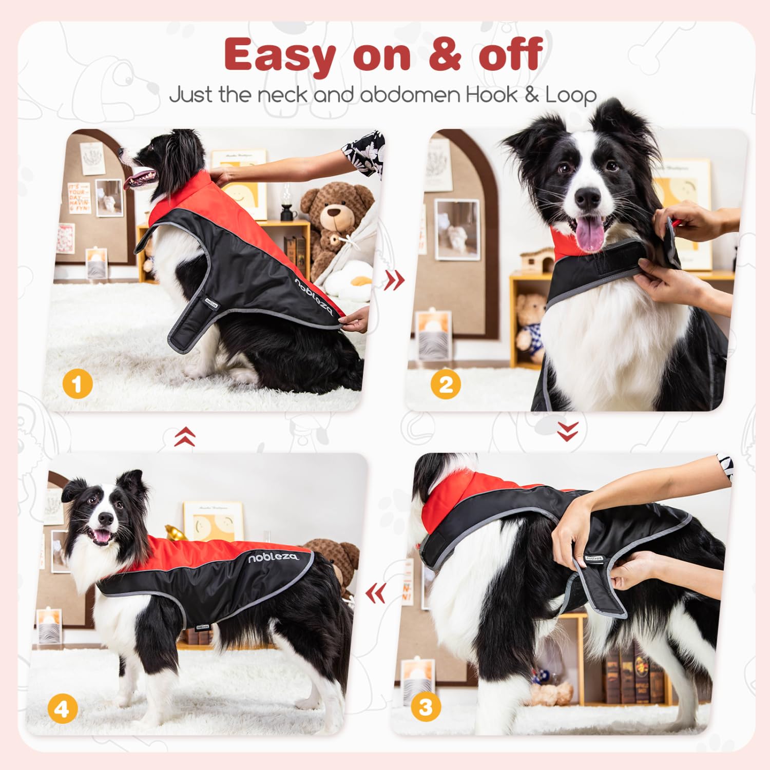 Nobleza Cappotti Invernale per Cani, Giubbotti Caldo per Cani, Cappottino Cane Impermeabile e Antivento, Abbigliamento per Cani Riflettente Vestiti per Cani di Taglia Media e Grande (Rosso, XXL)
