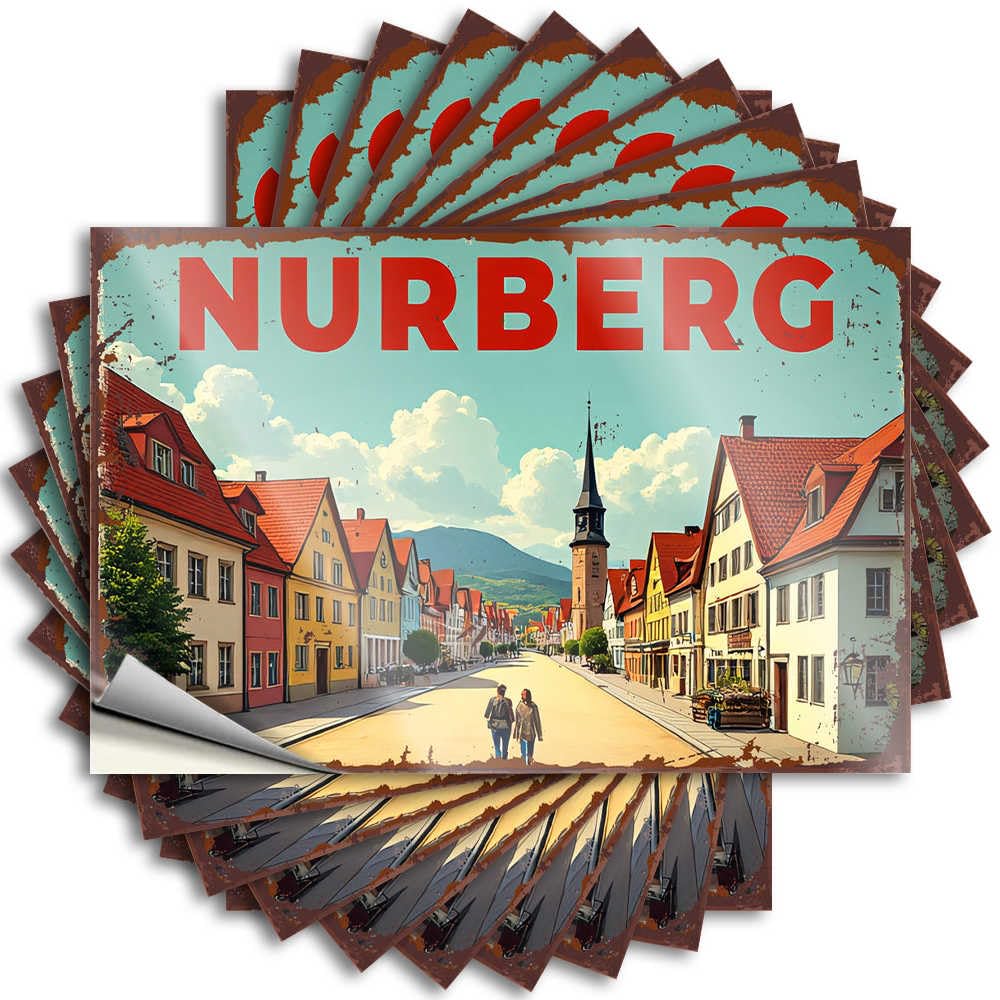 Vintage Nuremberg Street Scene with Historical Charm Cats Coffee - Quote Wall Removable Vinyl Decal(12X18CM)