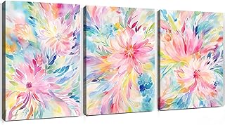 Watercolor Flower Canvas Wall Art Abstract Botanical Prints Colorful Flo...