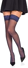 Garter-less Stockings, 20 Denier, Elastane Stockings with Narrow Lace Waistband, 4–6 cm