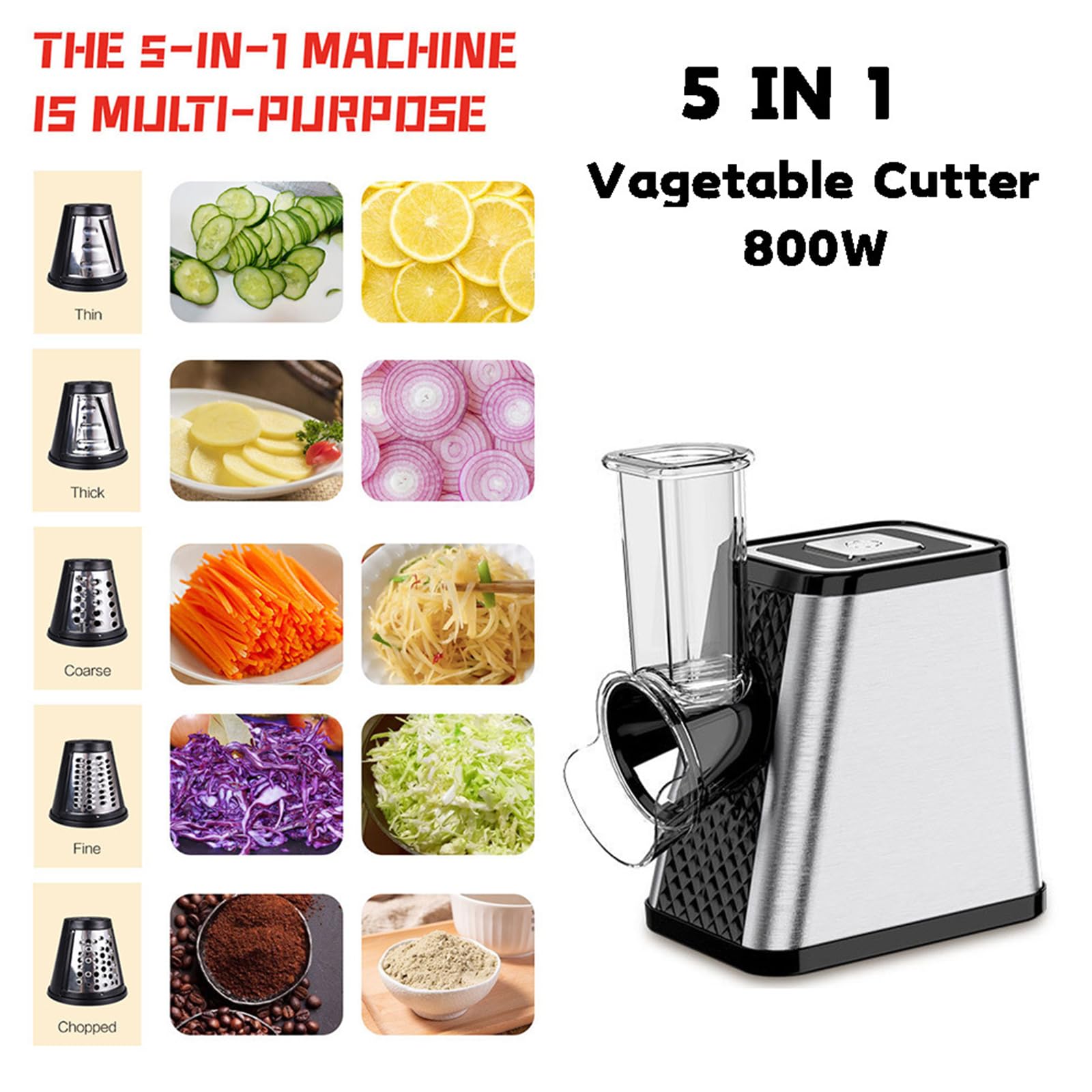 5 en 1 Râpe a Légumes Électrique, Coupe-légumes électrique 800W, Hachoir Électrique & Trancheuse de Légumes & Râpe à Fromage, pour Fromage, Carottes, Pommes de Terre, Concombres (B)