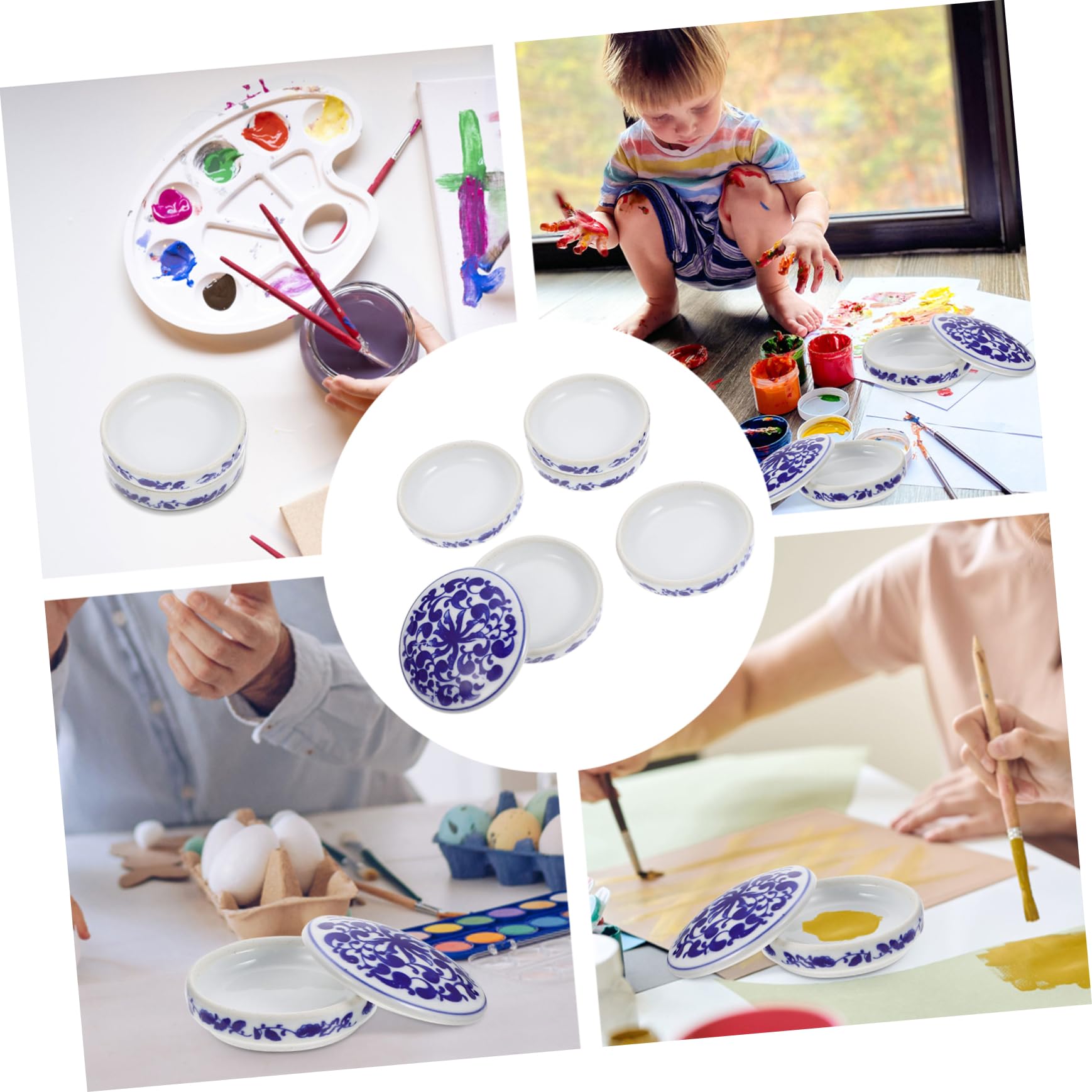 Housoutil Charming Porcelain Ink Palette Big Painting Plate for Watercolor Pigment Mixing Oil Painting Colors Compact Design