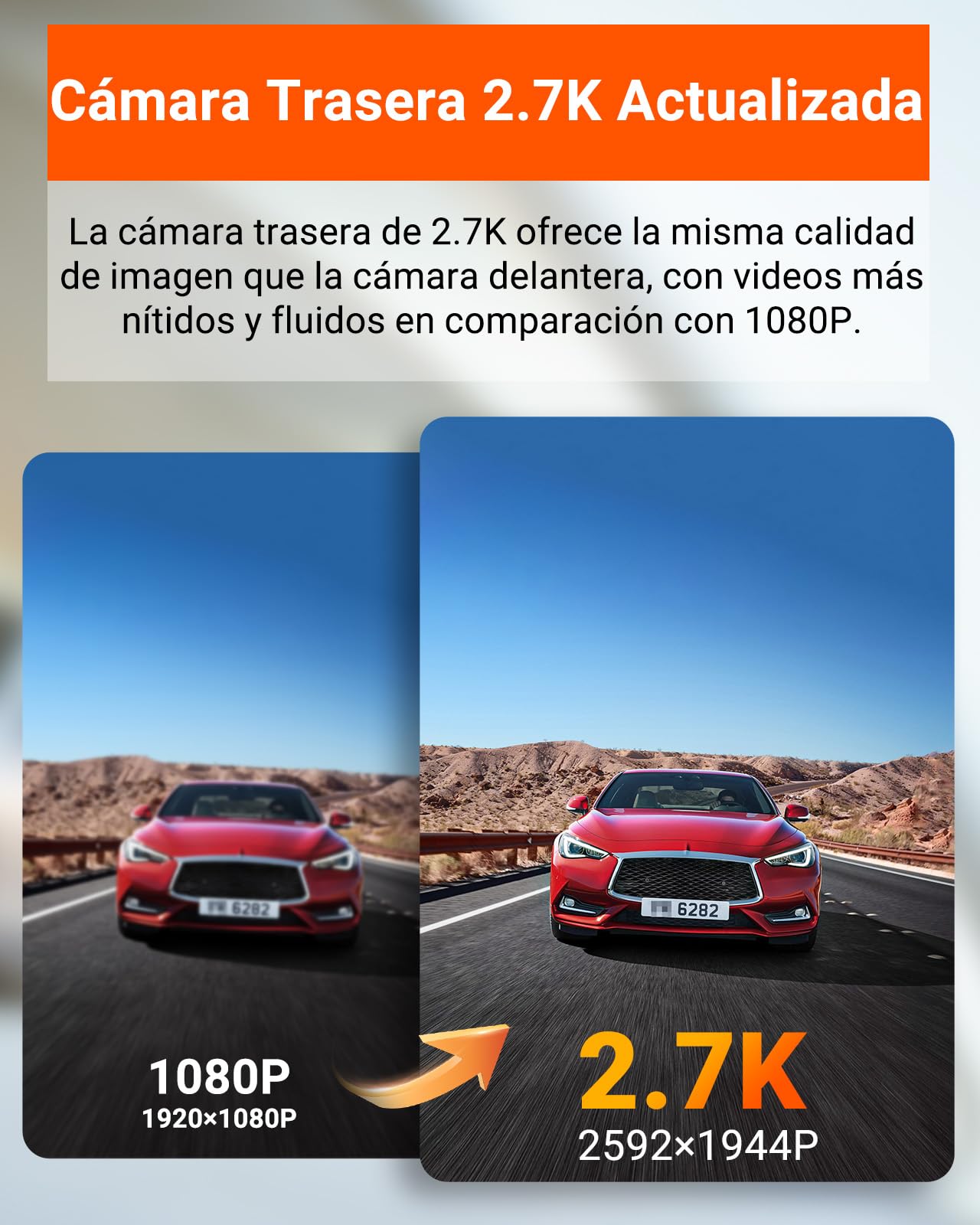 VANTRUE E2 1944P+1944P Cámara de Coche 5GHz WiFi GPS, inalámbrica y controlada por Voz Trasera Delantera, WDR Night Vision Buffer Parking Mode Car Camera, 2.45 Pulgadas 320 °, 512GB máximo