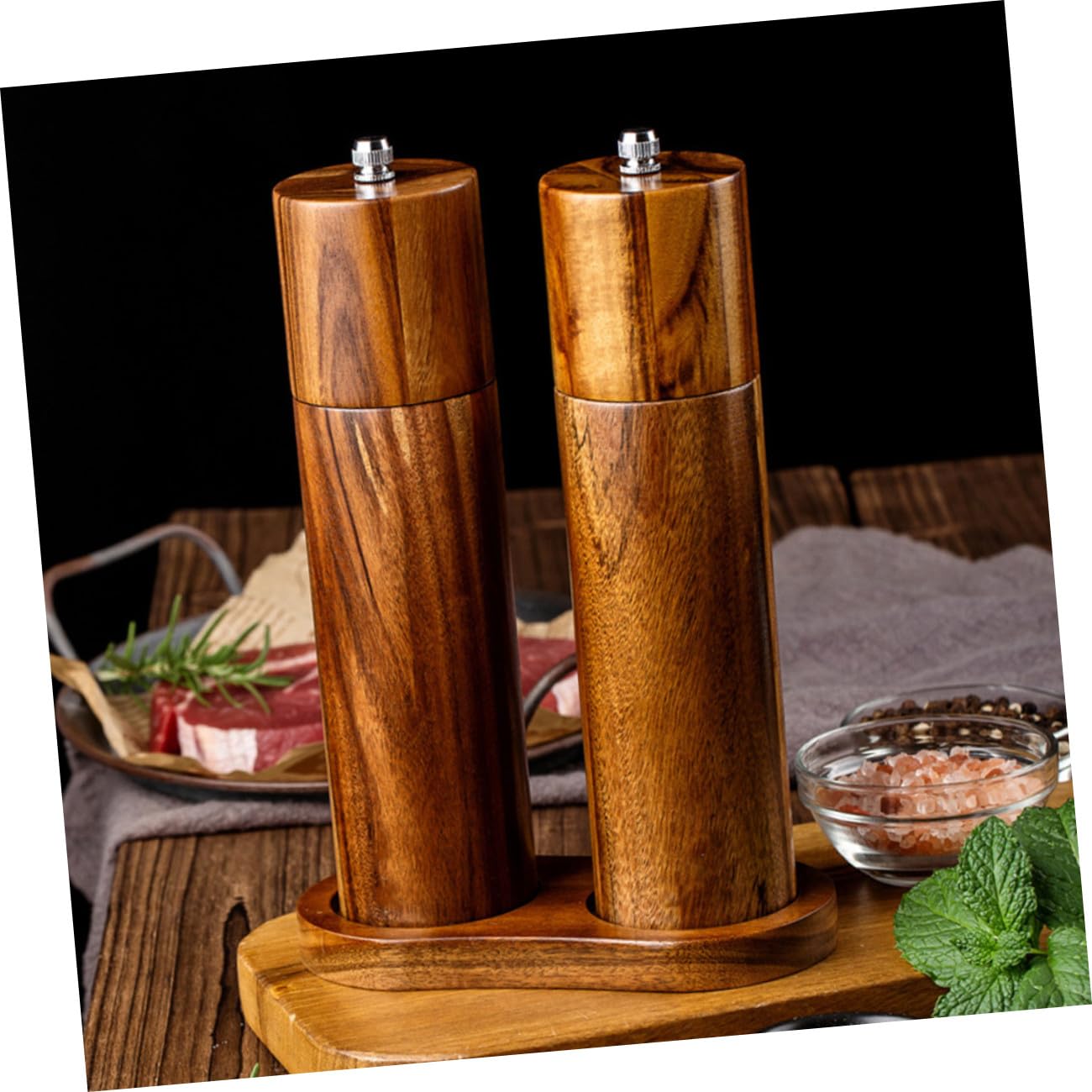 Cabilock Manuelle Pfeffermühle und Salzmühle aus Langlebigem Akazienholz mit Keramikmahlwerk für Küche und Gewürze