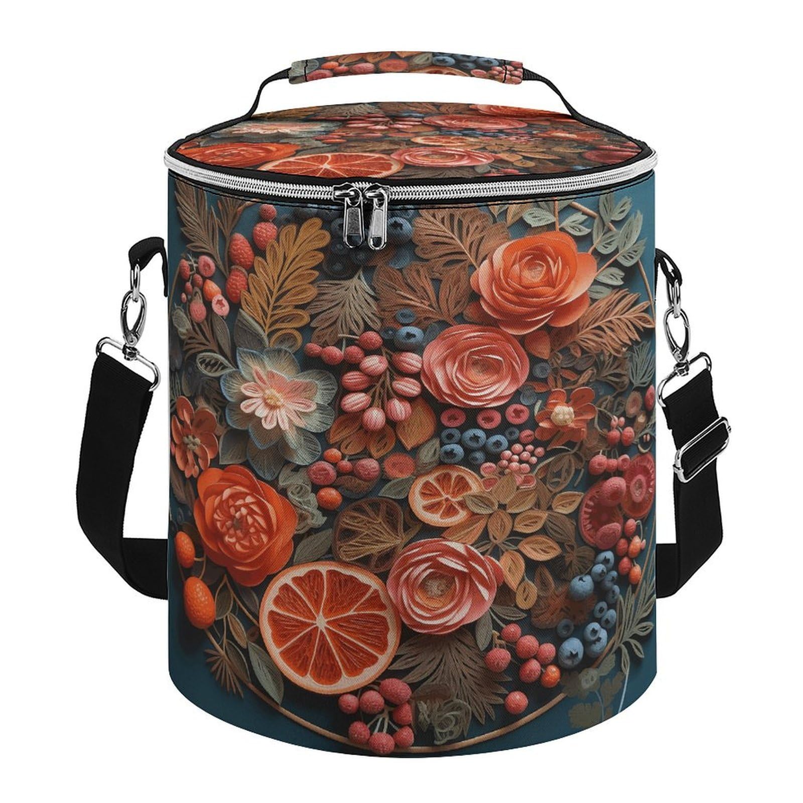 Relief Flowers - Bolsa térmica suave con múltiples bolsillos, bolsa de playa aislada a prueba de fugas, hielera plegable para playa, viajes, trabajo