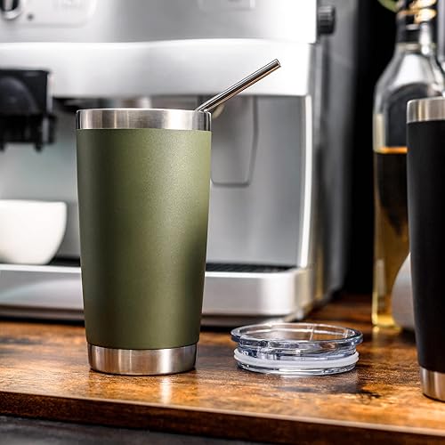 Miniatura 6 de COMOOO Taza de viaje aislada al vacío de doble pared, de 20 onzas, vaso de acero inoxidable con tapa y pajilla, taza de café duradera con