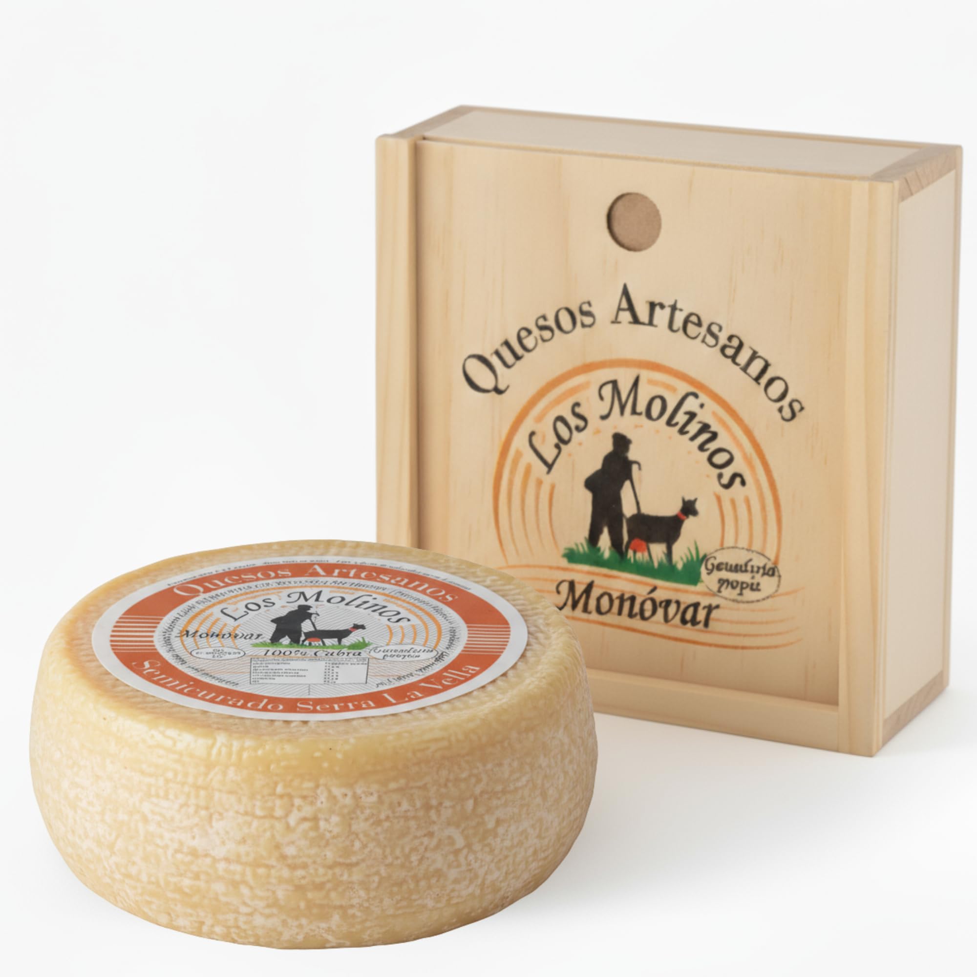 Queso Artesano Semi Curado Serra La Vella 100% de Leche de Cabra Entero | Queso Gourmet Elaboración Tradicional y Casera con Ganadería Propia | Sabor Único y Natural | Caja de Madera