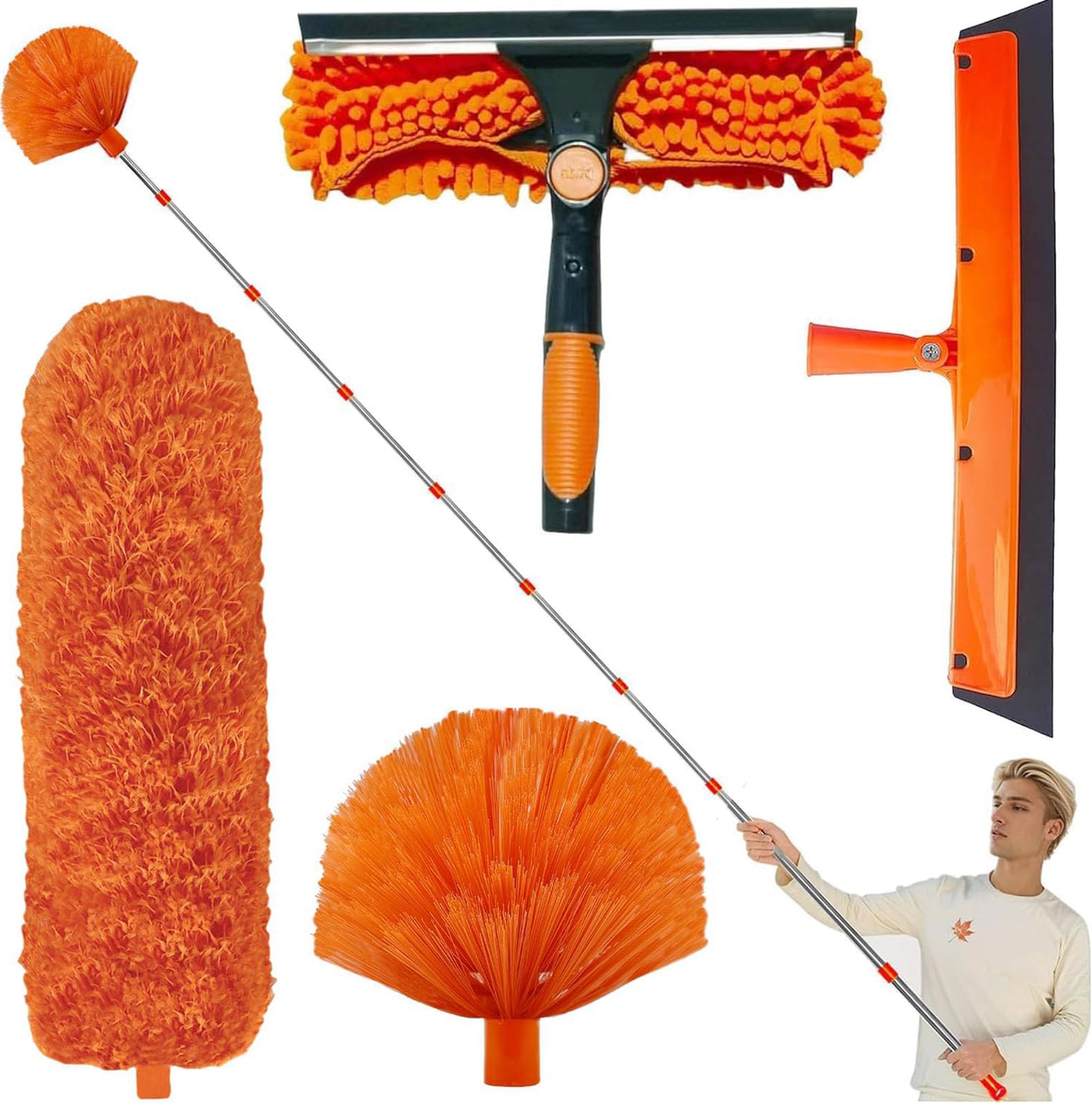Kit spolverino ad alta portata da 6 m, asta telescopica regolabile da 1,5 a 4,9 m, spazzola in microfibra per la pulizia di soffitti e ragnatele, strumento versatile per spolverare casa e ufficio