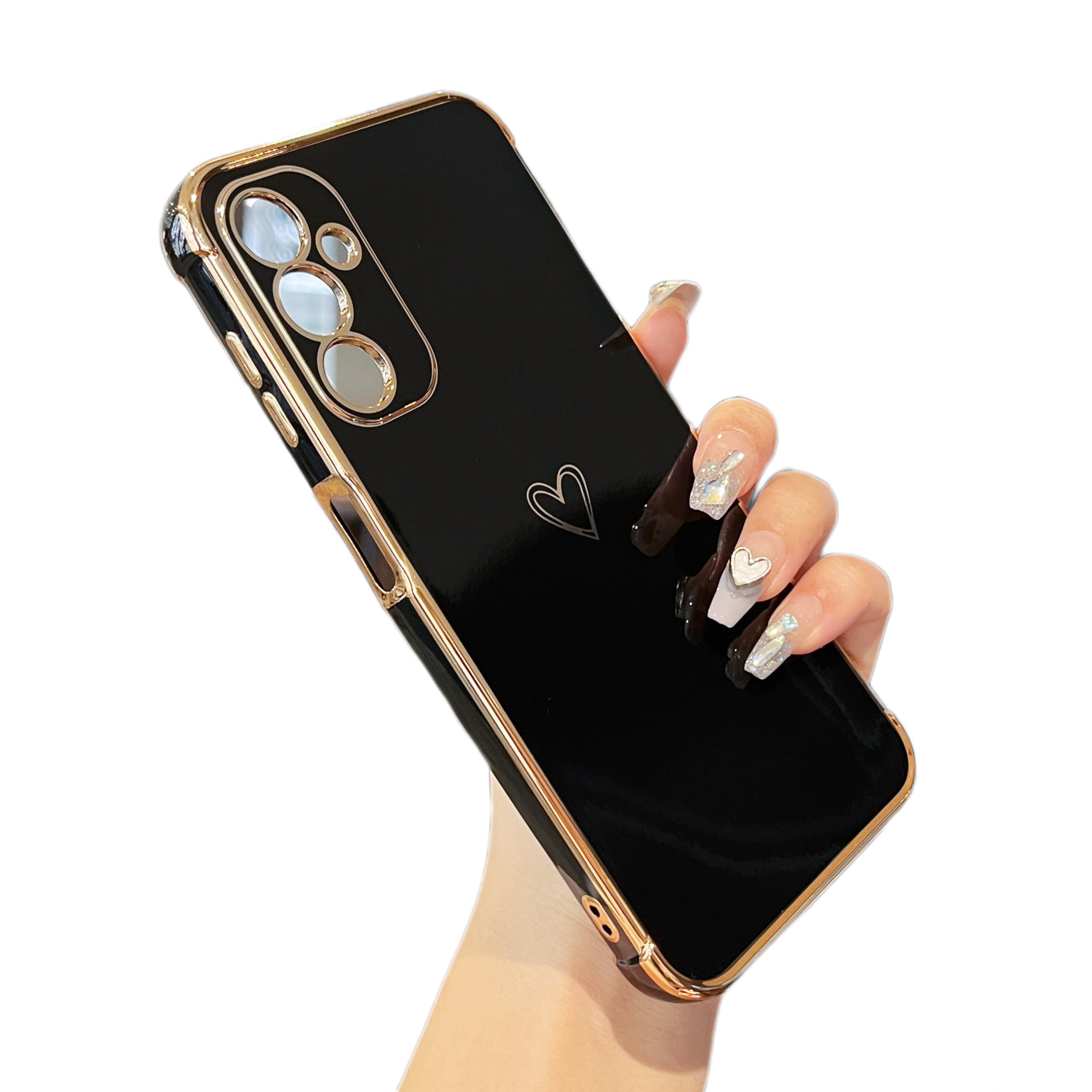 ZTOFERA Designed for Samsung Galaxy S25 FE 6.7 inch Case,Cute Plating Edge Love Hearts Pattern with Camera Lens Protection Phone Cover for Girls Women,Black