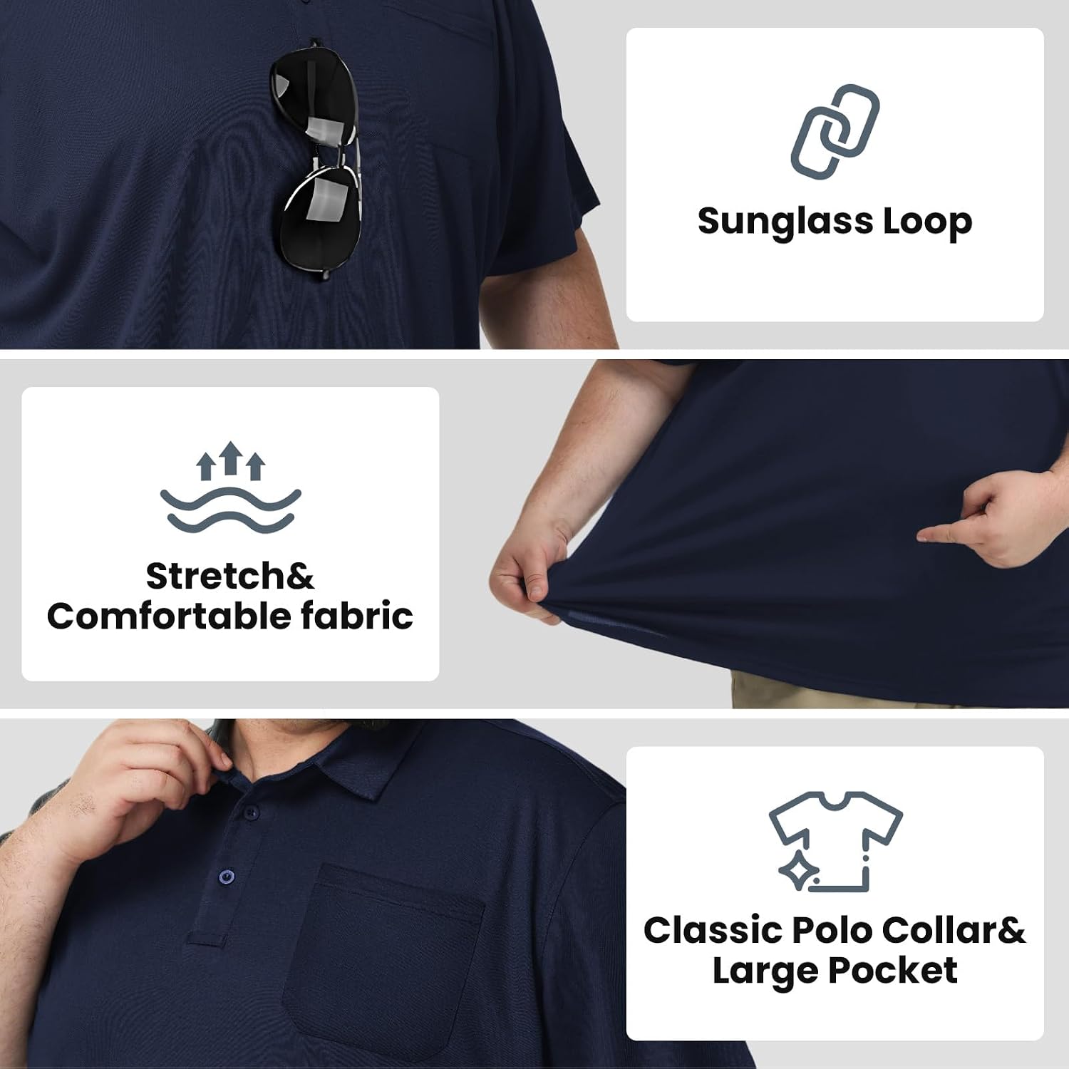 TEZO Men's Big & Tall Polo Shirts Relaxed Fit Short Sleeve Golf Polo | Sun Protection, Breathable Performance Fabric, Casual Wear, Mens Shirts, 2XL-6XL Extended Sizes