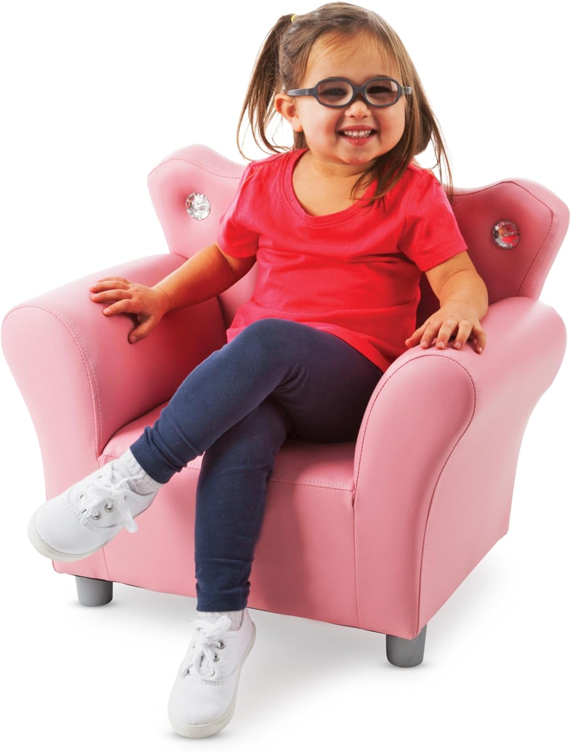 Melissa & Doug Pink Faux Leather Child’s Crown-Back Armchair (Kid’s Furniture) Princess Chair for Toddlers, Children's Furniture, Pink Chair for Kids