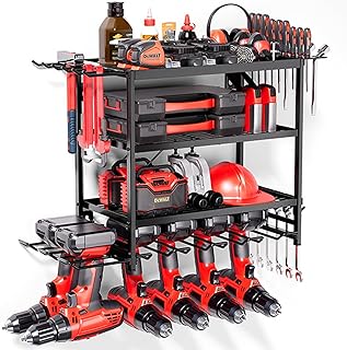 4-Layer Power Tool Organizer, Wall Mount Garage Storage, Heavy Duty Drill Holder