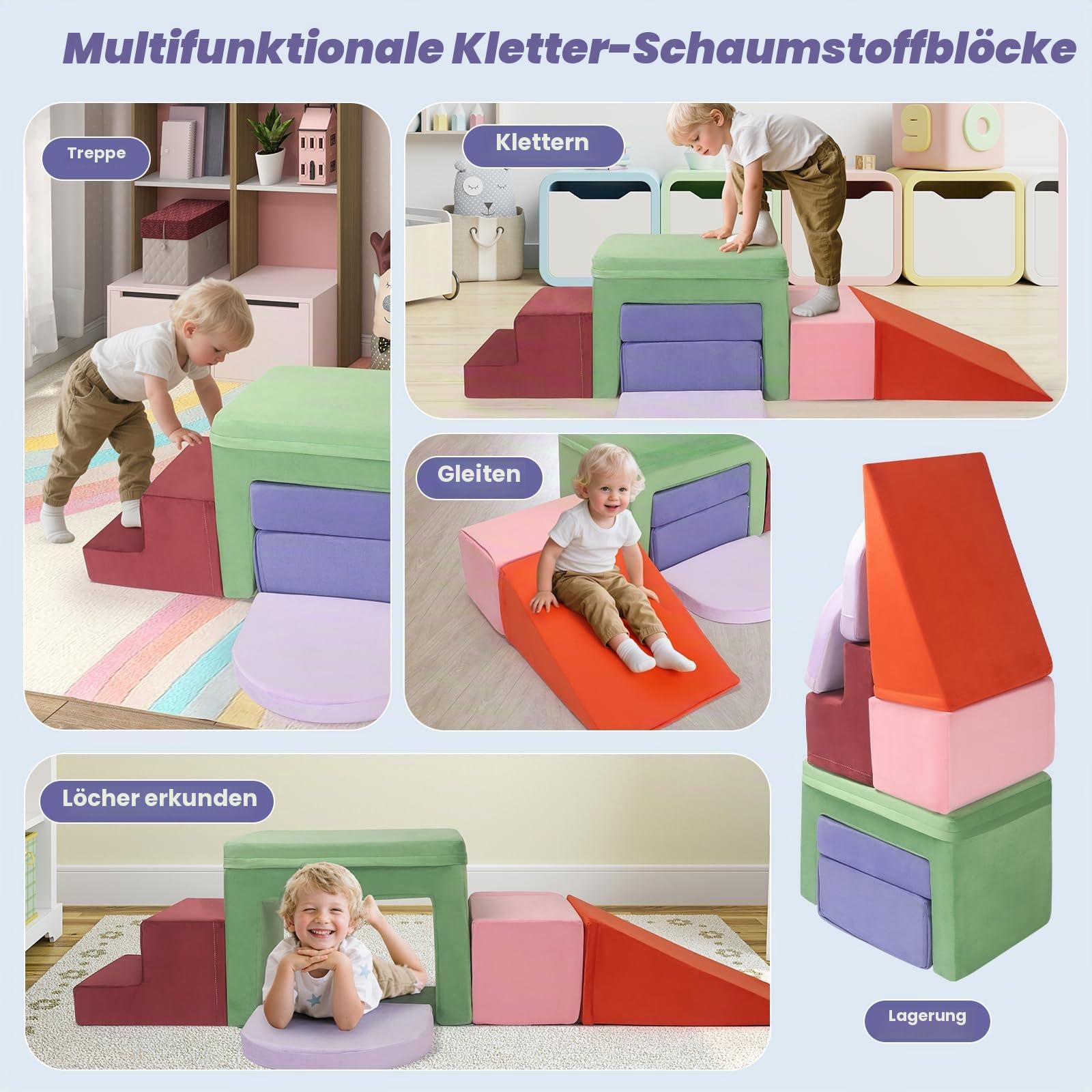 7-teilige Sicherheits-Upgrades für Baby-Kletterblöcke, Schaumstoff-Kletterblöcke für Kleinkinder von 1–3 Jahren, Baby-Puzzle und Übung, großes Baustein-Set(7p – Enthält einen kleinen Klappsitz)