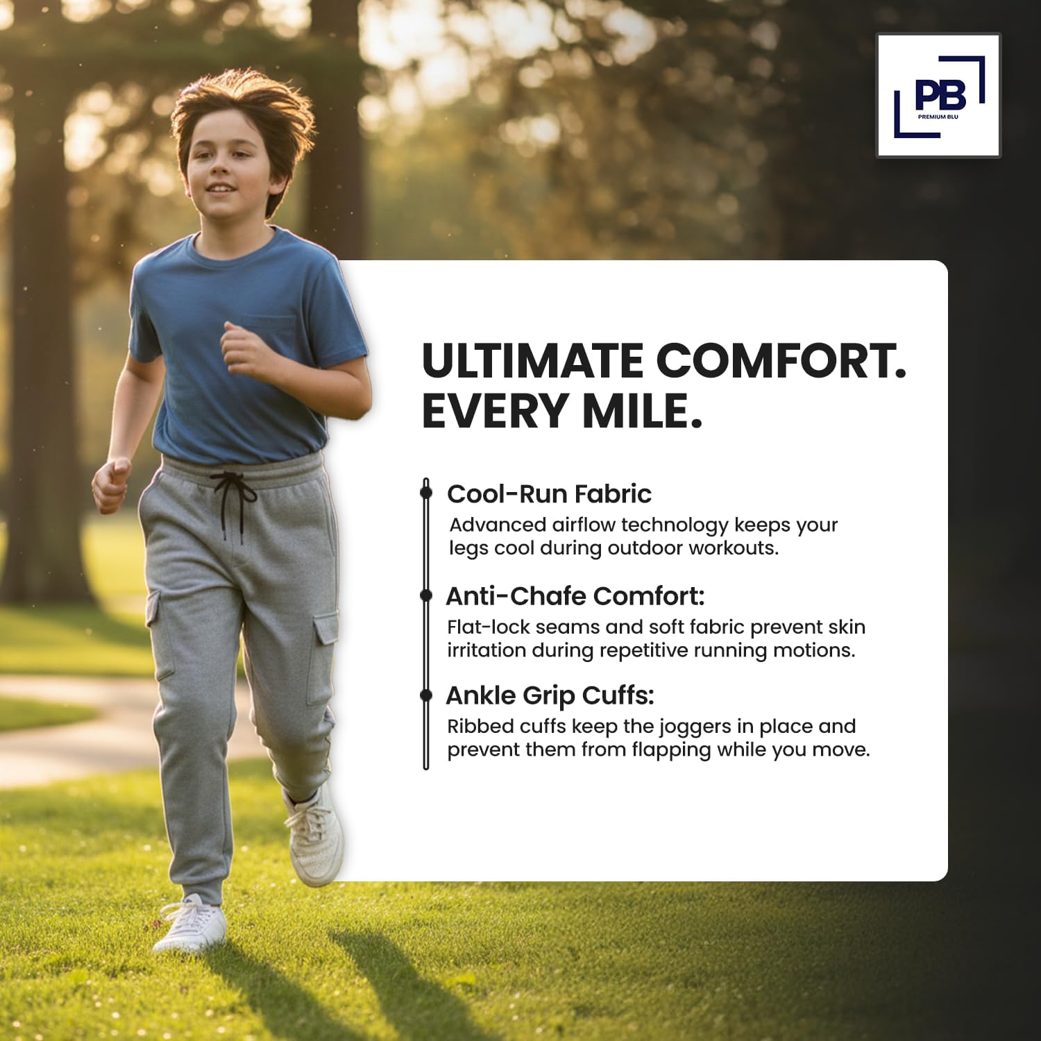 PB Boys Sweatpants 3-Pk, Active Fleece Joggers for Boys with Cargo Or Zipper Pockets & Drawstring, Athletic Sweatpants 8-20 - Image 6