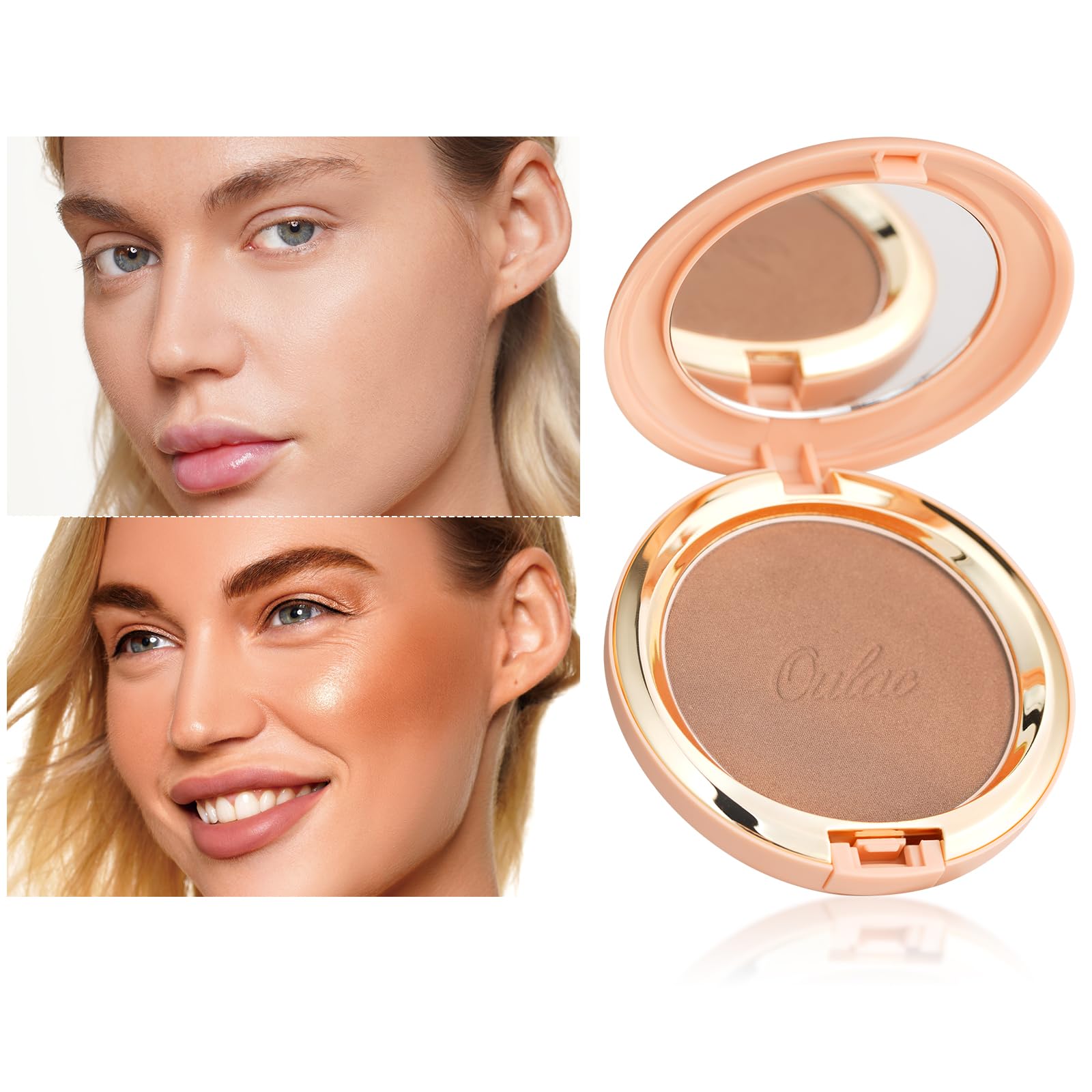 Oulac Shimmer Bronzer Powder Face Makeup with Mirror - Natural SunKissed Bronzer Look,Highly Pigmented Cream Bronzer, Long Lasting Glow, Easy to Blend, Vegan & Cruelty-Free B02