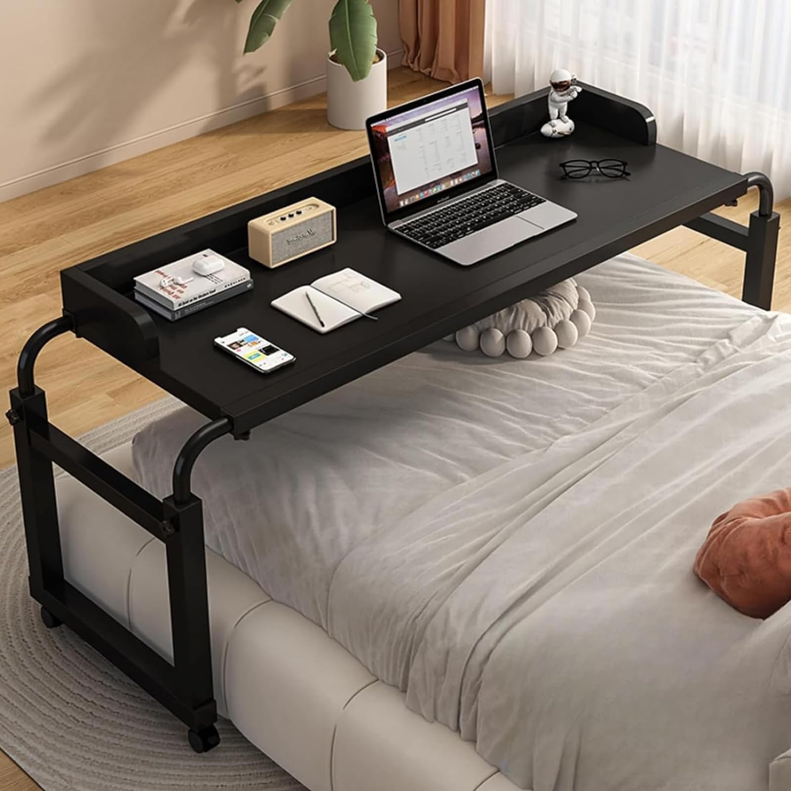Regulowane biurko do łóżka pełnego/queen-size, mobilny stolik nocny z tacą na żywność, stolik medyczny na kółkach, 115, 210 cm