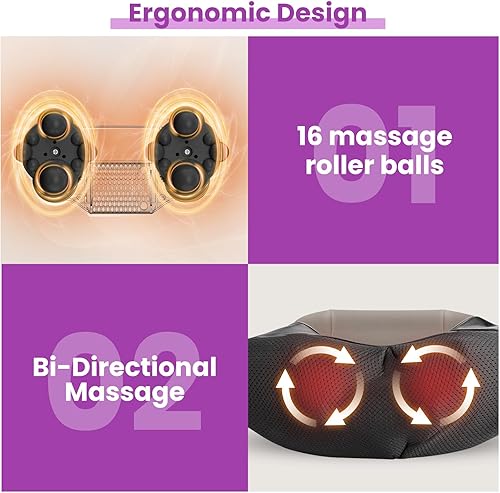 Miniatura 2 de JQX Masajeador Shiatsu inalámbrico de cuello y espalda con amasado 3D, terapia de tejido profundo ajustable de 5 velocidades para