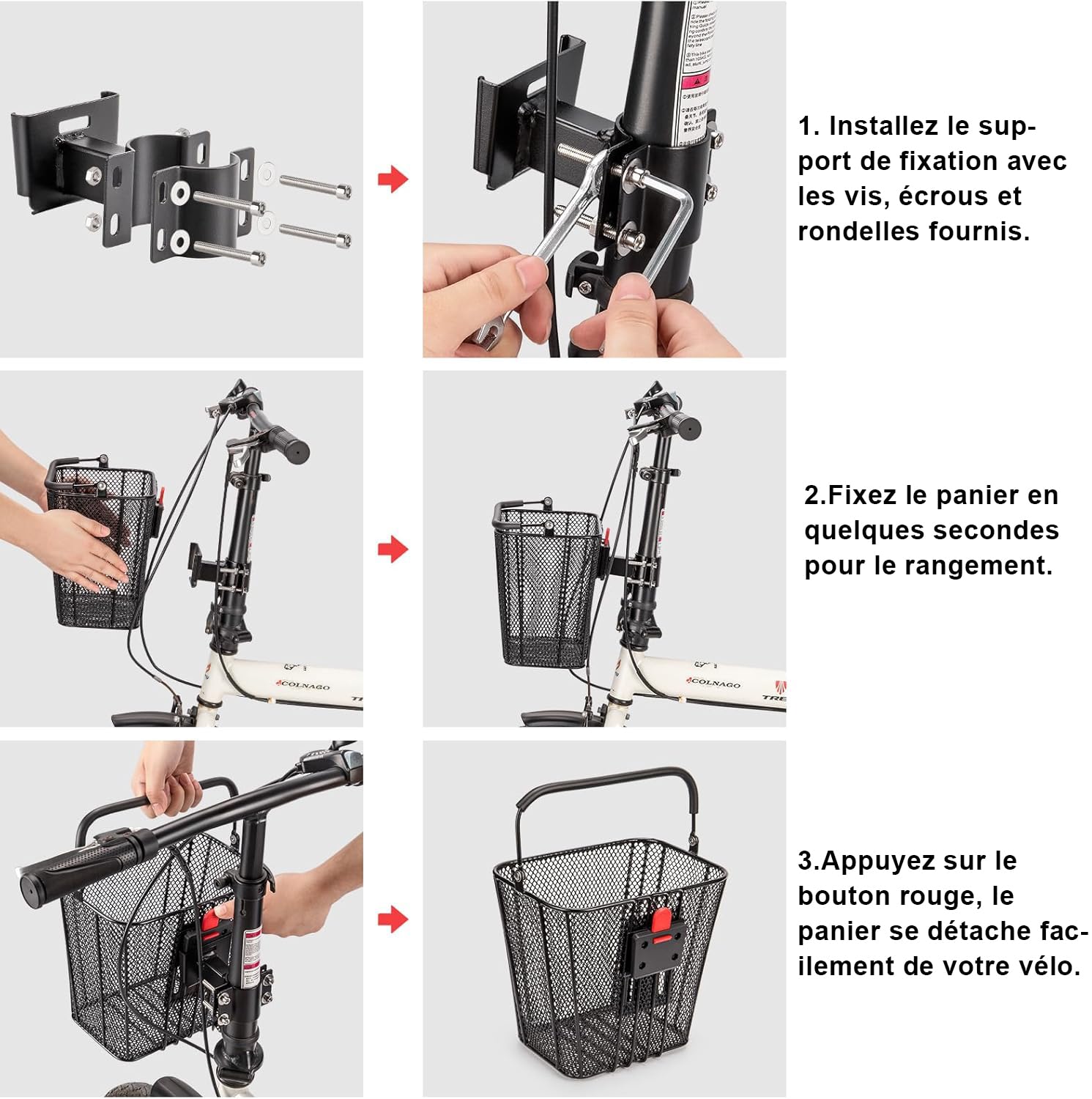 CXWXC Panier de trottinette avec poignée - Panier avant amovible rapide pour trottinette électrique - Panier de vélo avec support fixe - Convient pour vélos pliants, trottinettes à pédale et à genoux