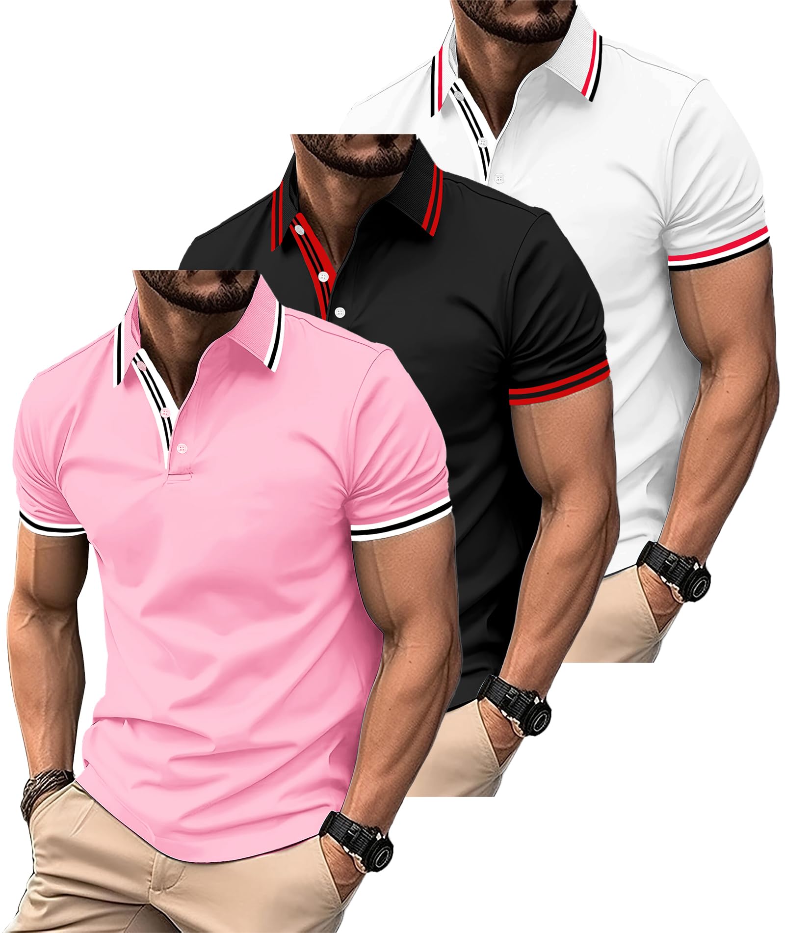 ZITY 3 Pack Men Polo Shirts Short Sleeve with Pocket Sport Wicking Shirts for Men Casual Athletic Collared T-Shirts