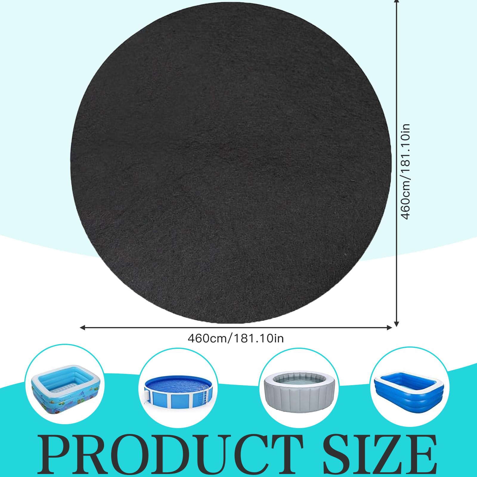 Tapis de Sol Piscine Ronde, Tapis Piscine Hors Sol, Tapis Sol Spa Gonflable, Pliable Bâche Sol Piscine, Protection Sol Piscine, Antidérapant et Absorbant, Réutilisable (460CM)