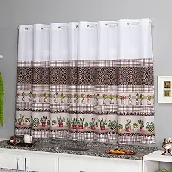 Cortina Cozinha Oxford 2,00x1,40 Estampada Cappuccino Janela Vitrô Ilhós Blackout Blecaute Decorativa Poliéster Varão (Cacto)