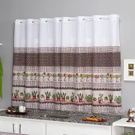 Cortina Cozinha Oxford 2,00x1,40 Estampada Cappuccino Janela Vitrô Ilhós Blackout Blecaute Decorativa Poliéster Varão (Cacto)