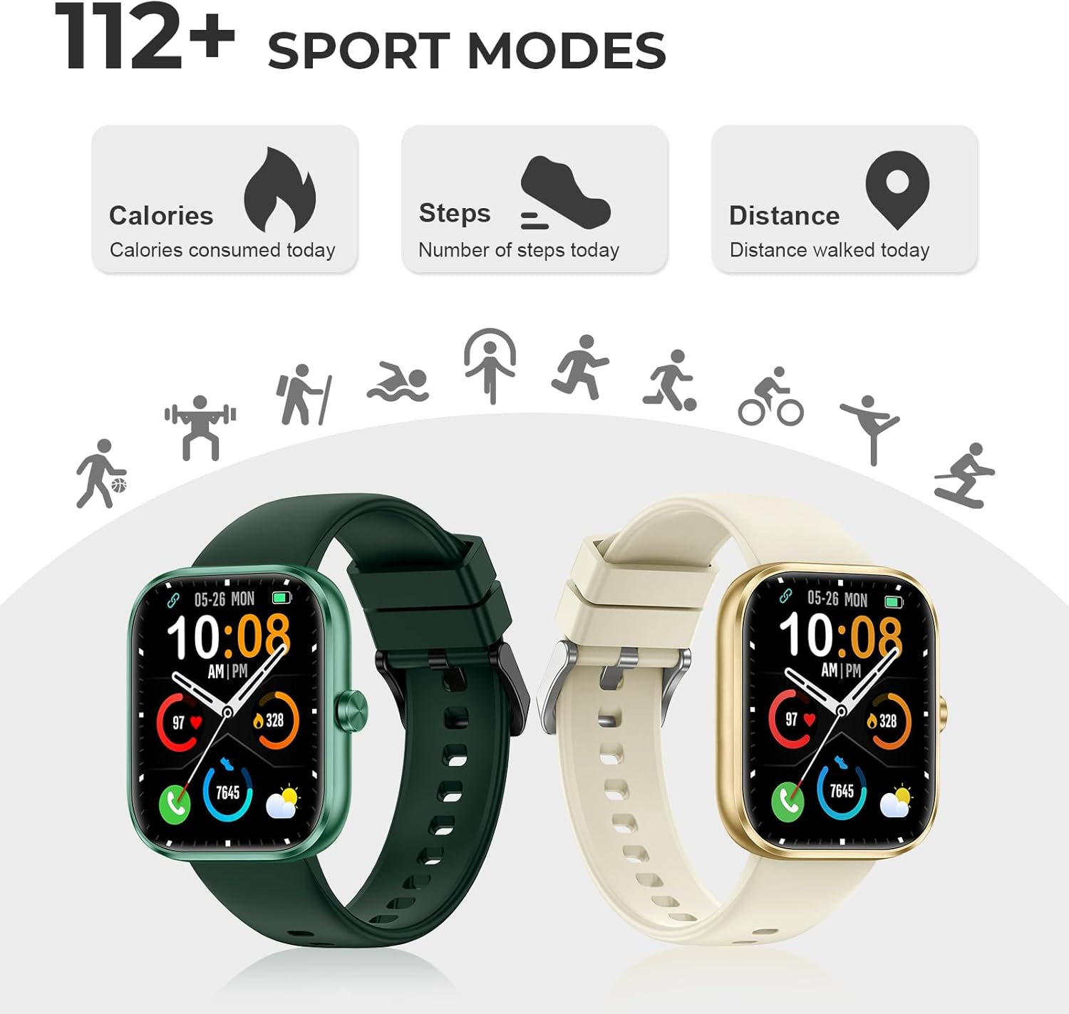 Smart Watch for Men Women, 1.83" HD Touchscreen Fitness Watch with Bluetooth Call & Message Notifications, 110+ Sport Modes, 24/7 Heart Rate/Sleep Monitor, IP68 Waterproof Fitness Tracker, Dark Green - Image 3