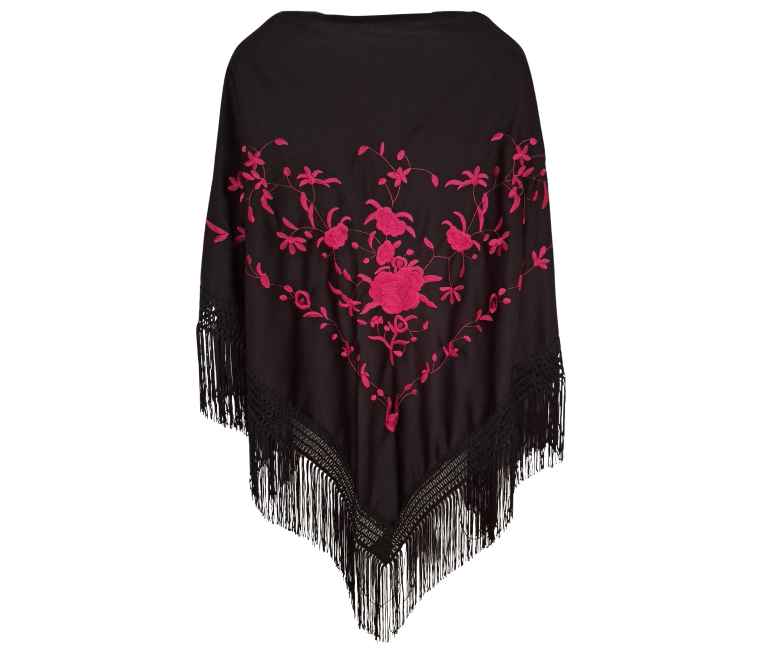 Planta Color Flower Embroidered Shawl with Accessories, Black Fuchsia, L - Image 2