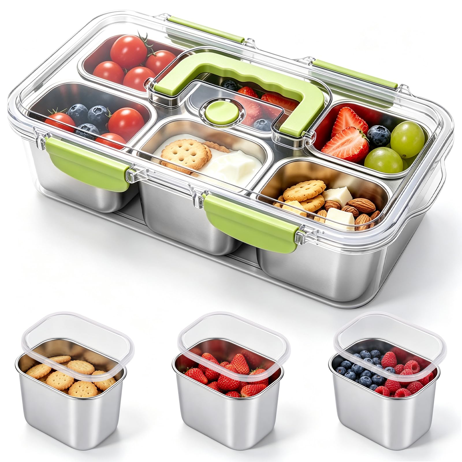 iklestar Snack Box with Compartments, Stainless Steel Snack Containers with Lid and Handle, Reusable Snackle Box for Travel Picnics — image 1