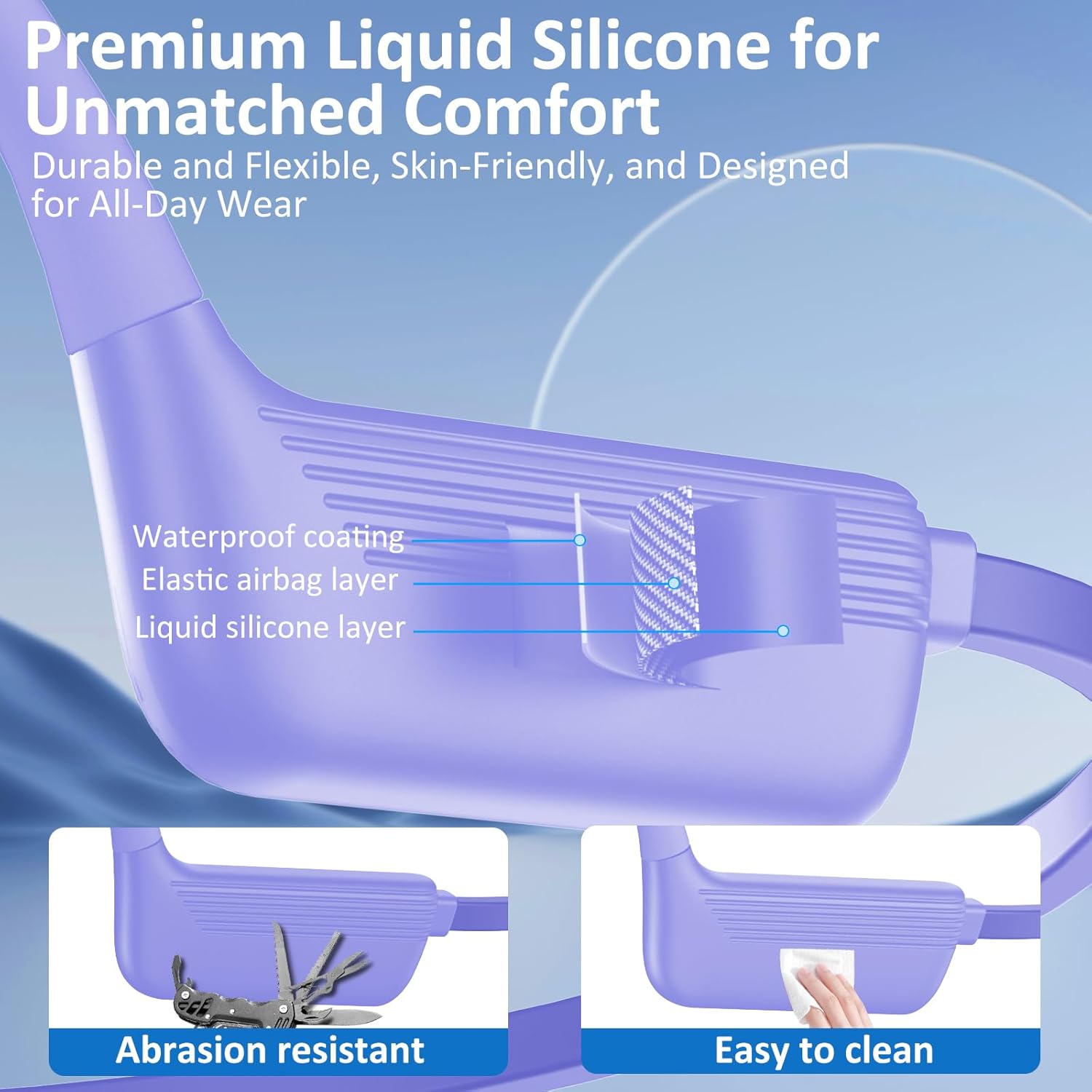 Swimming Headphones Soft Silicone, IP68 Waterproof Bone Conduction Headphones, 32GB MP3 Player & Bluetooth 5.4 Wireless Sport Earbuds, Secure Open Ear for Swimming, Running, Sports（Purple） - Image 4