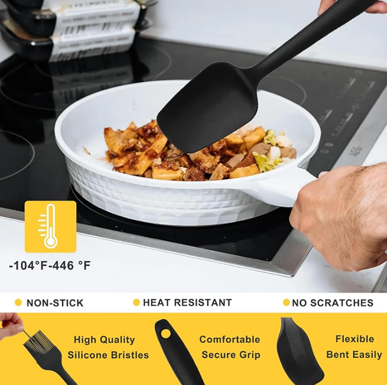 43 Stück Küchenhelfer Set,Silikon Kochutensilien Kochbesteck Set,Hitzebeständiger Kochgeschirr mit Utensilienhalter,Antihaft Kochset Küchenutensilien,Spülmaschinenfest (Schwarz)