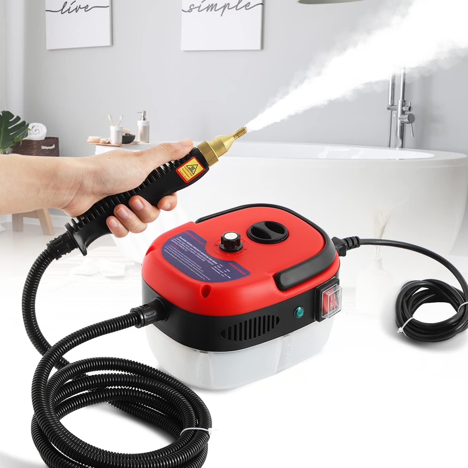 Moongiantgo High Pressure Steam Cleaner, 2500W Portable High Temp Bathroom Power Steamer Cleaning Machine For Home Use Grout Tile Kitchen Grease Car Detailing Engine (110V, Red)