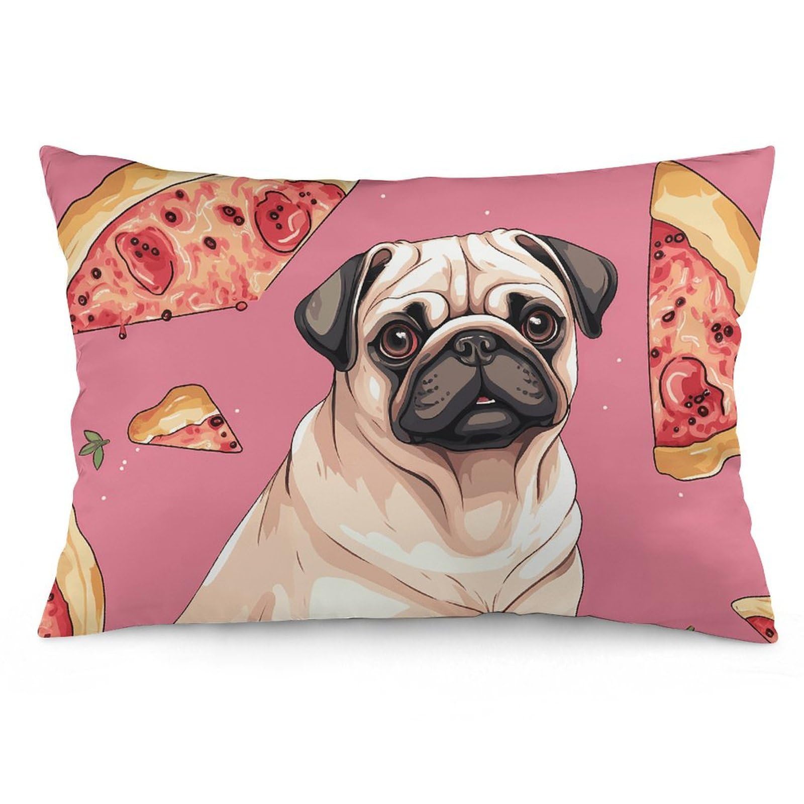 2 Pack Pillow Cases for Hair and Skin, Soft Breathable Pillow Case Covers with Hidden Zipper, Pug Pizza Pillowcase 16 "x24 Pillow Covers for Sleeping Gift