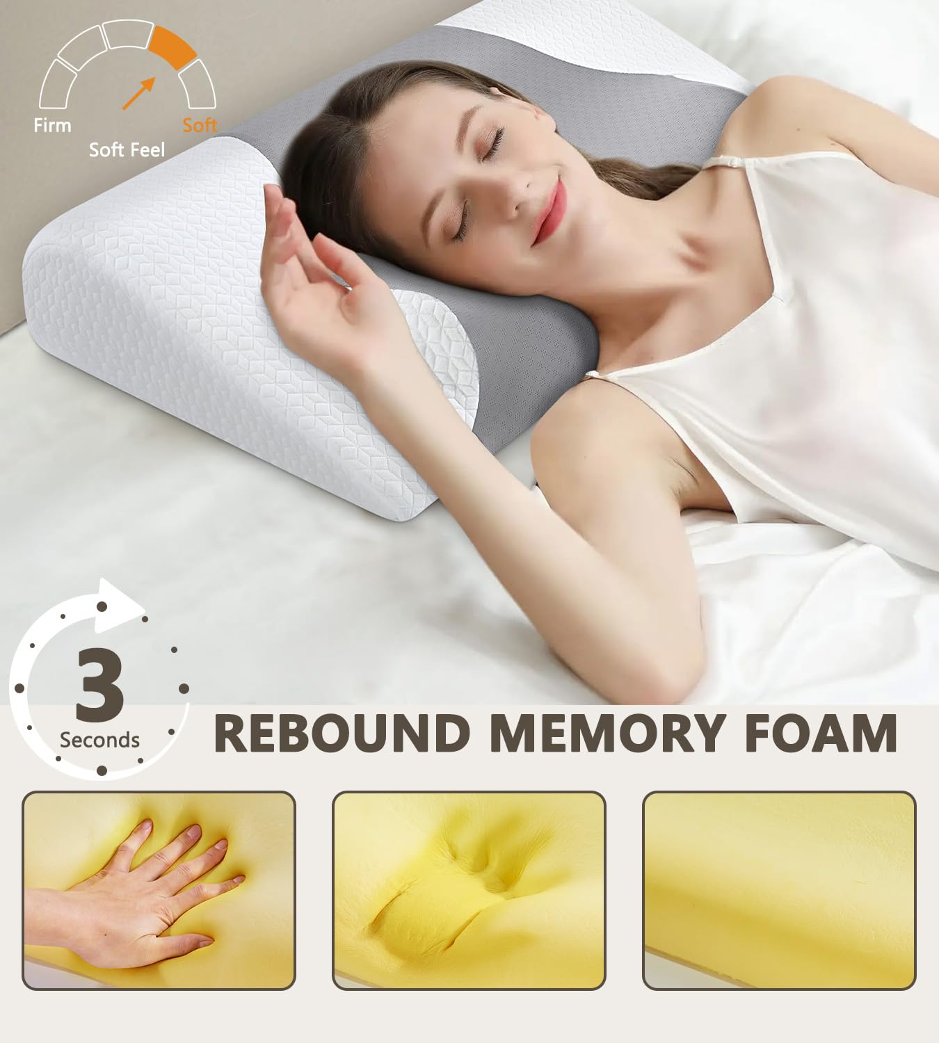 TEMPUR Symphony cuscino in memory foam, cuscino ergonomico di sostegno al collo per chi dorme sulla schiena e sul fianco, sensazione rigido, L (63 x 43 x 14 cm