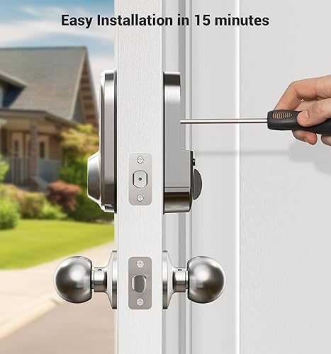 Miniatura 7 de Veise RZ06C Cerraduras inteligentes para puerta delantera, juego de 2 manijas de perilla, cerrojo de entrada sin llave, control de aplicación