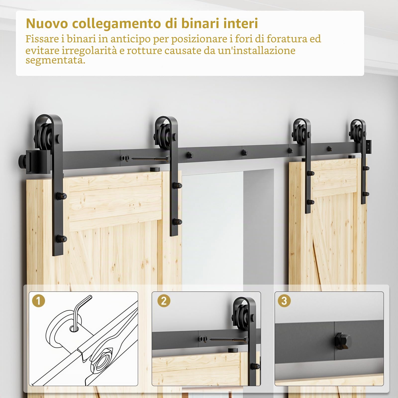 Set di raccordi per porta scorrevole a doppia porta, 244 cm, per porte scorrevoli, per camera da letto, fienili, garage