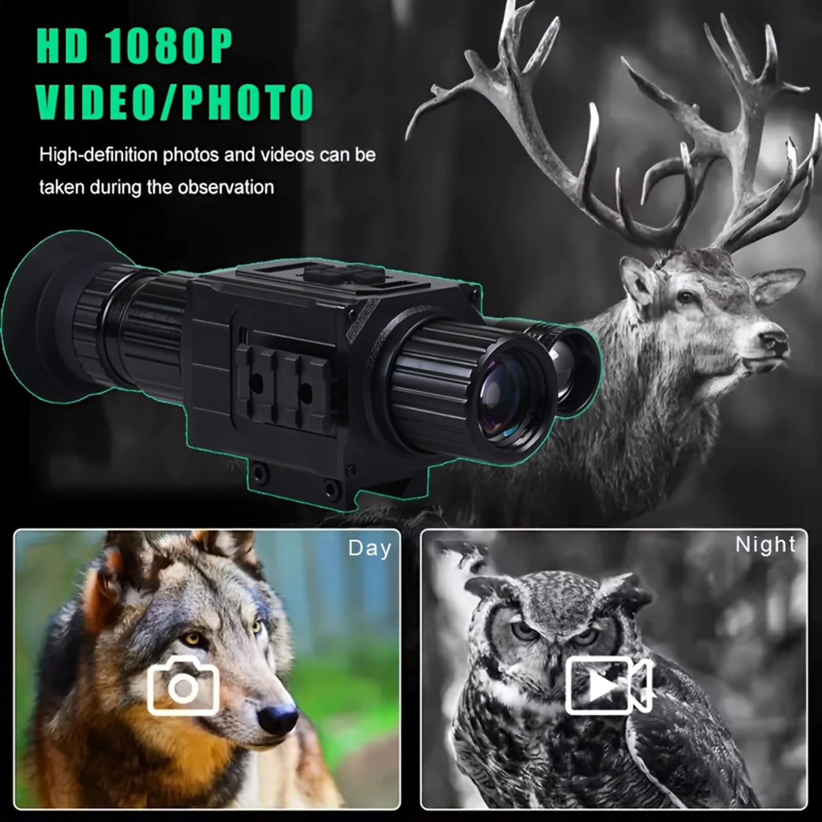 NK008 - Mira digital de visión nocturna para caza, zoom digital 5X 1080P visión nocturna monocular, iluminador IR 850 integrado, tarjeta de 32 GB incluida
