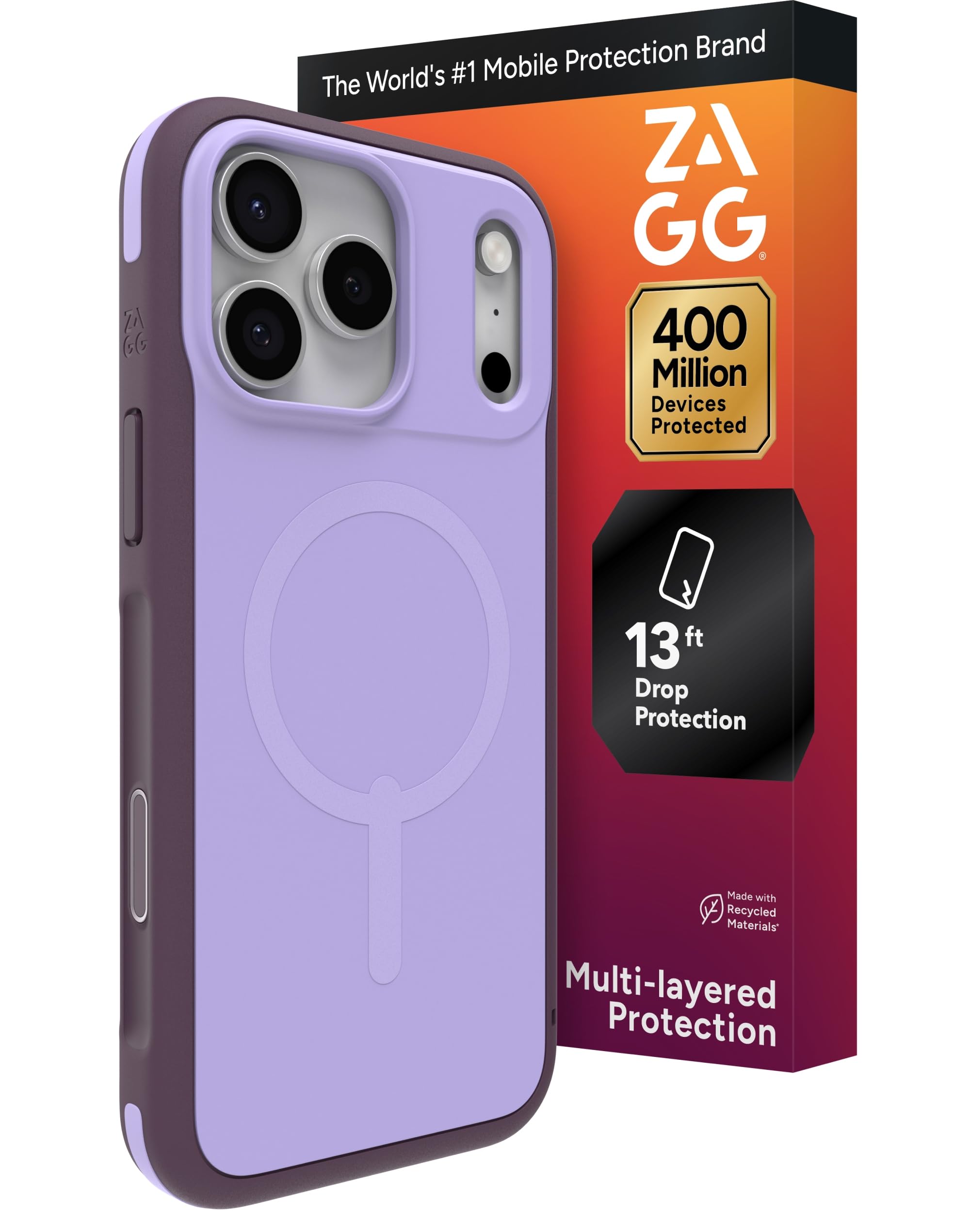 ZAGG Sedona Snap Case for iPhone 17 Pro Max - Purple Dusty Grape, Drop Protection (13ft/4m), Graphene-Reinforced Multi-Layer Protection, MagSafe Phone Case with Impact-Absorbing Bumpers, Slim