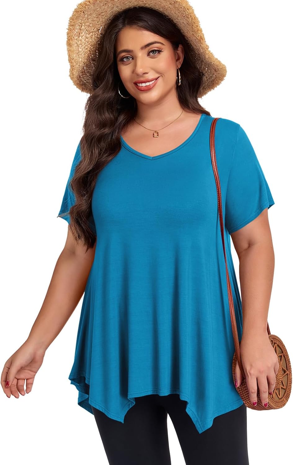 LARACE Plus Size Tops for Womens Summer Clothes Short Sleeve Shirts Casual V Neck Tunic Asymmetrical Blouses - Image 3