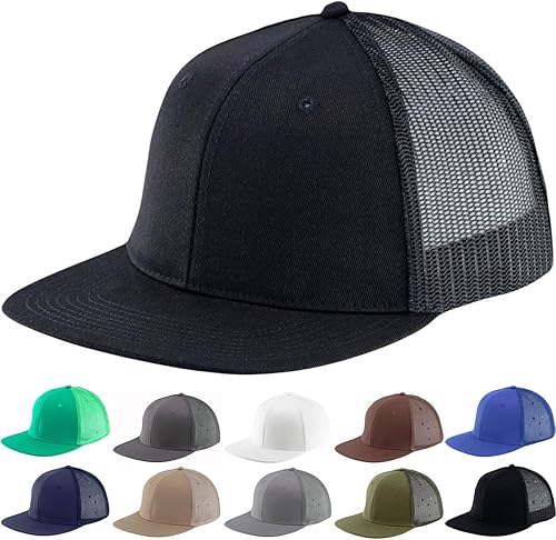 Gorra de camionero de malla plana con visera plana, color liso, ajustable, color sólido, para hombres y mujeres