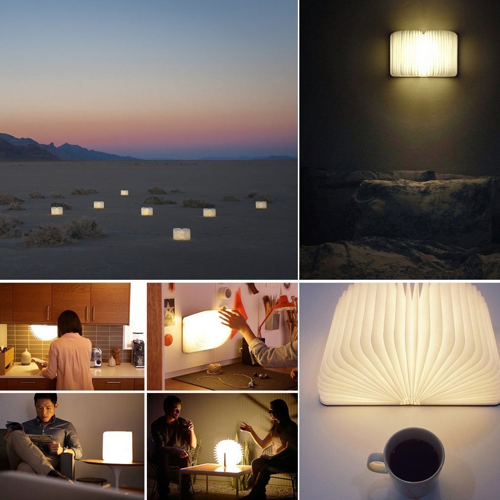 ParaCity Libro Magico: Lampada LED Pieghevole A Forma Di Libro, Ricaricabile USB, 4 Colori, Portatile Per Notte, Scrivania O Parete (Marrone) - 2