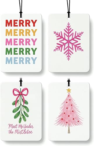 Miniatura 9 de Ambientador de aire bohemio de Navidad para automóvil, 4 piezas, feliz y brillante, Navidad, Papá Noel, ambientador colgante para autos, armario