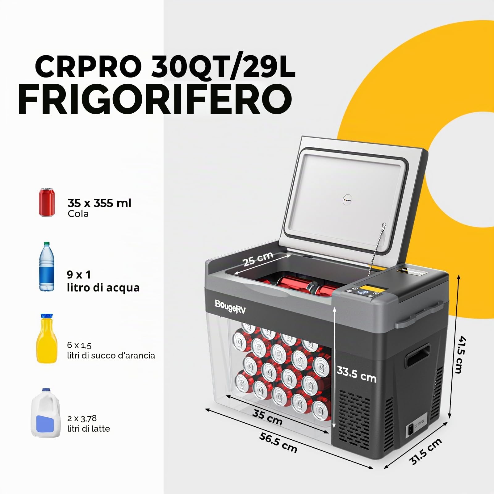 BougeRV CRPRO Frigo Portatile 29 litri -22°C 10°C 12/24V CC 110-240V CA Compressore 12V Campeggio Nero