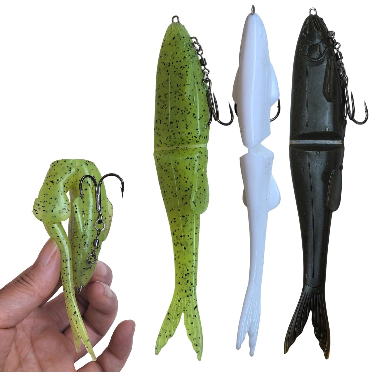 Lot de 3 leurres de pêche en caoutchouc multicolores avec effet flottant naturel, leurres de pêche très simulés pour la pêche à la perche, leurres de pêche en plastique souple