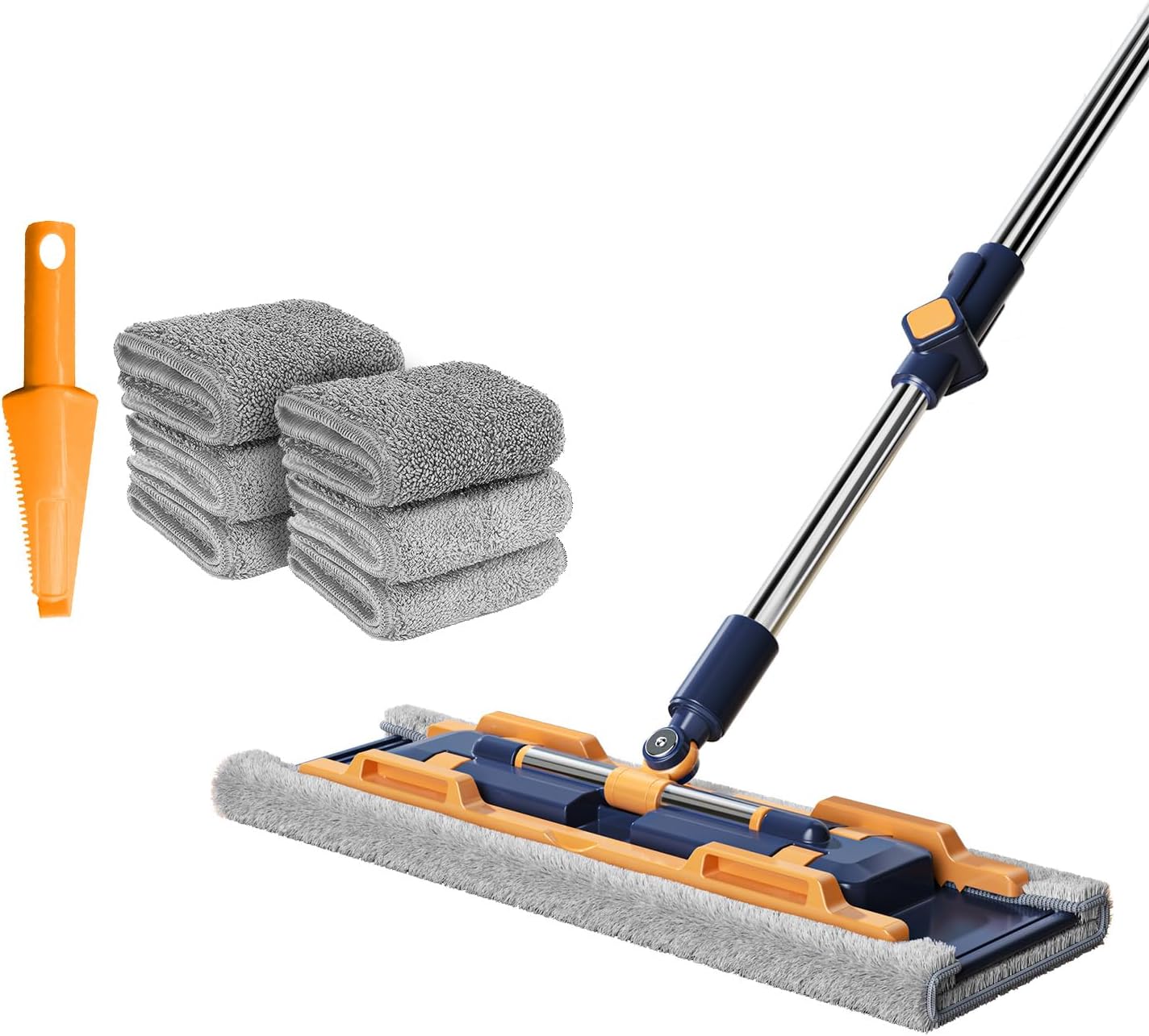 Microfiber Mop with 6 Reusable Pads, Flat Mop with 59.8’’ Stainless Steel Telescopic Handle, Dusts Mop for Hardwood, Laminate and Tile Floors 59.8" Dust Mop with 6 Reusable Pads