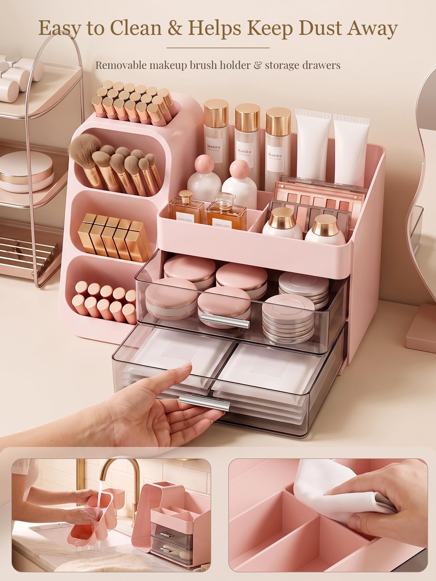 Booklov Large Makeup Organizer for Vanity Countertop, Pink 4