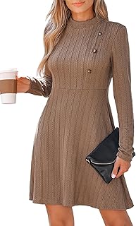CUPSHE Women's Dress Mock Neck Buttons Long Sleeve Autumn Winter Cable Structure Short Mini Dress Casual Mini Dress