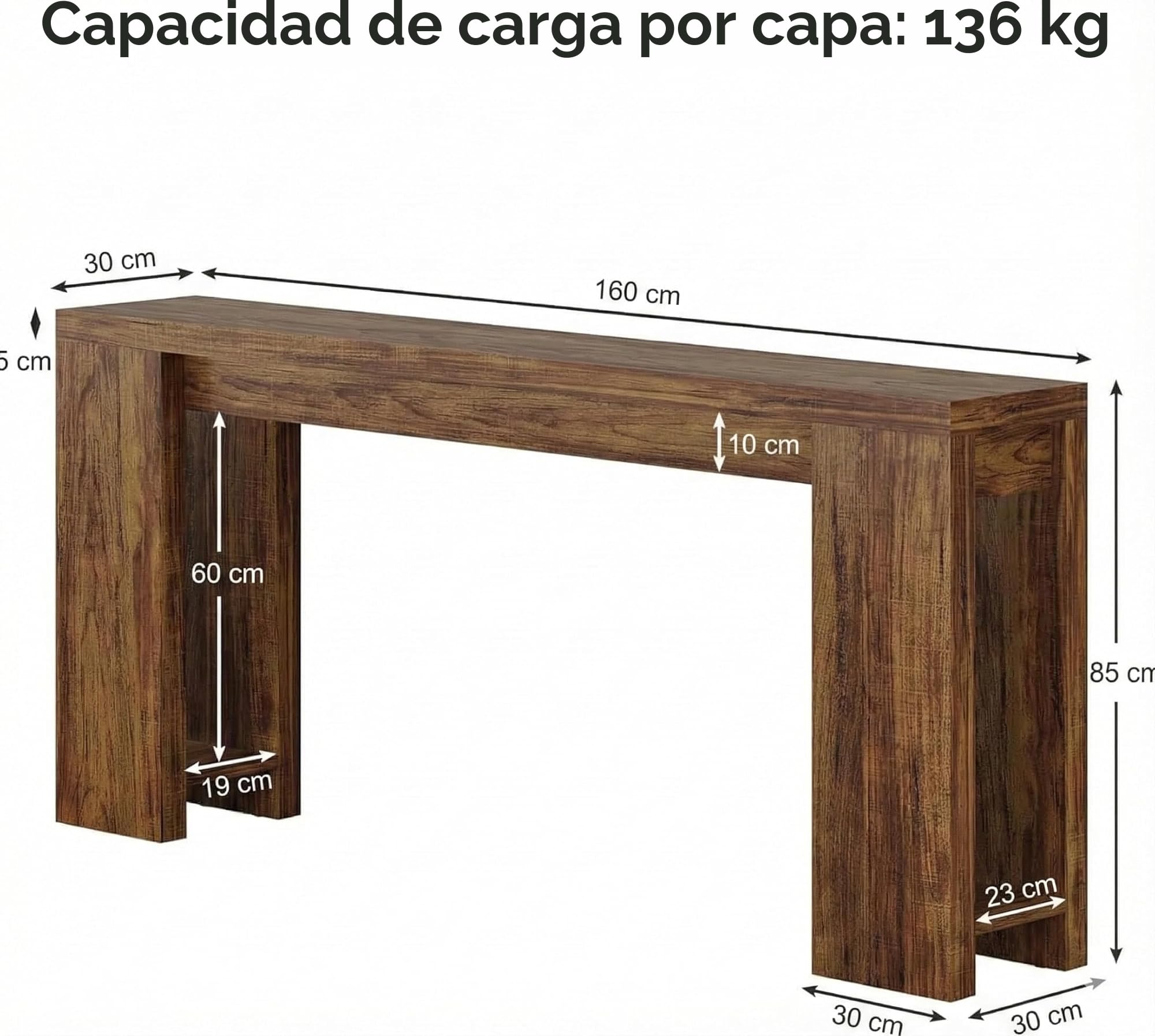 Lailang 160cm Mesa de Entrada, Mesa Estrecha, Aparador Entrada Recibidor, Consola Recibidor de Madera, Mueble Auxiliar para Salón, Recibidor de Entrada Moderno, 160 x 30 x 85 cm, Dark Brown