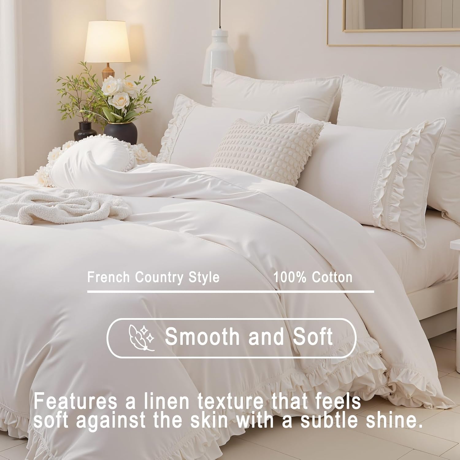Merryword 100% Cotton Ruffled Duvet Cover Set King, White Shabby Chic Farmhouse Bedding Set French Country Cute Comforter Cover King White image 4 of 9 B0F2SVX5ZX